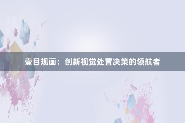 壹目规画：创新视觉处置决策的领航者